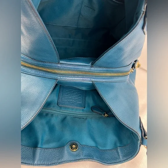 4011: Coach Edie Blue Pebbled Leather Shoulder Hobo Bag Retail w/ Entrupy Cert - Picture 6 of 10